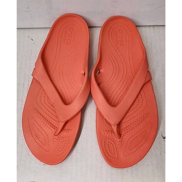 Crocs kadee II Women's Size 8 Coral Orange thong flip flop slides Slip Ons - Picture 6 of 15